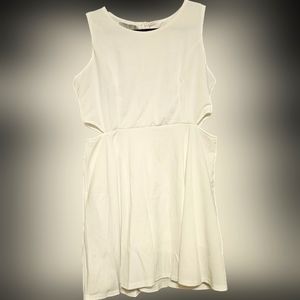 White knee length side cut out white dress